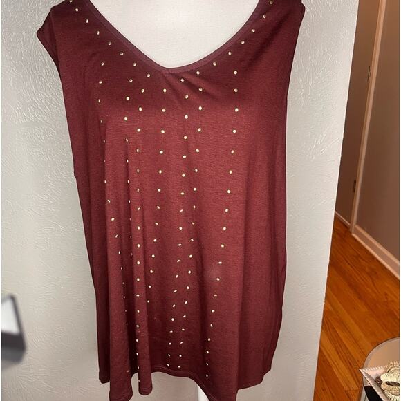Catherines Black Label short sleeve knit maroon top round studs on front size 2X - Picture 3 of 10